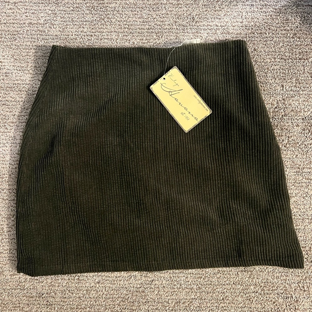 Vintage Havana Olive Courdroy Ribbed Mini Skirt